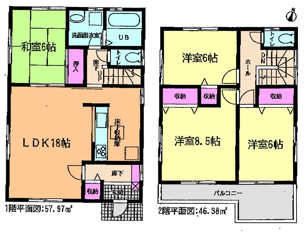 Floor plan. (6 Building), Price 31,800,000 yen, 4LDK, Land area 123.81 sq m , Building area 104.35 sq m