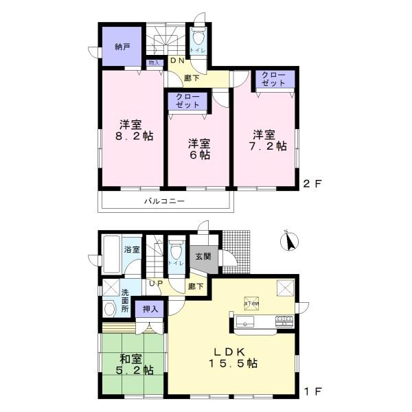 Floor plan. (Building 2), Price 26,900,000 yen, 4LDK+S, Land area 133.57 sq m , Building area 96.79 sq m