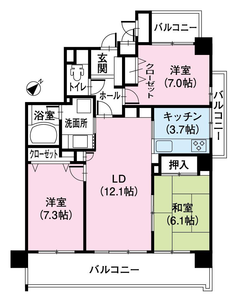 Floor plan. 3LDK, Price 24,300,000 yen, Occupied area 80.36 sq m , Balcony area 21 sq m floor plan