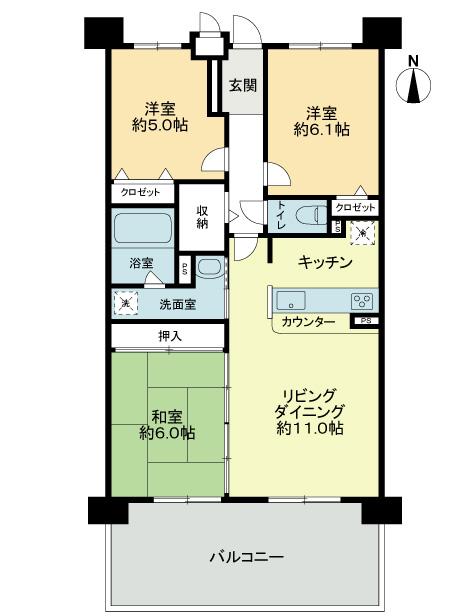 Floor plan. 3LDK, Price 14.3 million yen, Occupied area 69.69 sq m , Balcony area 10.24 sq m