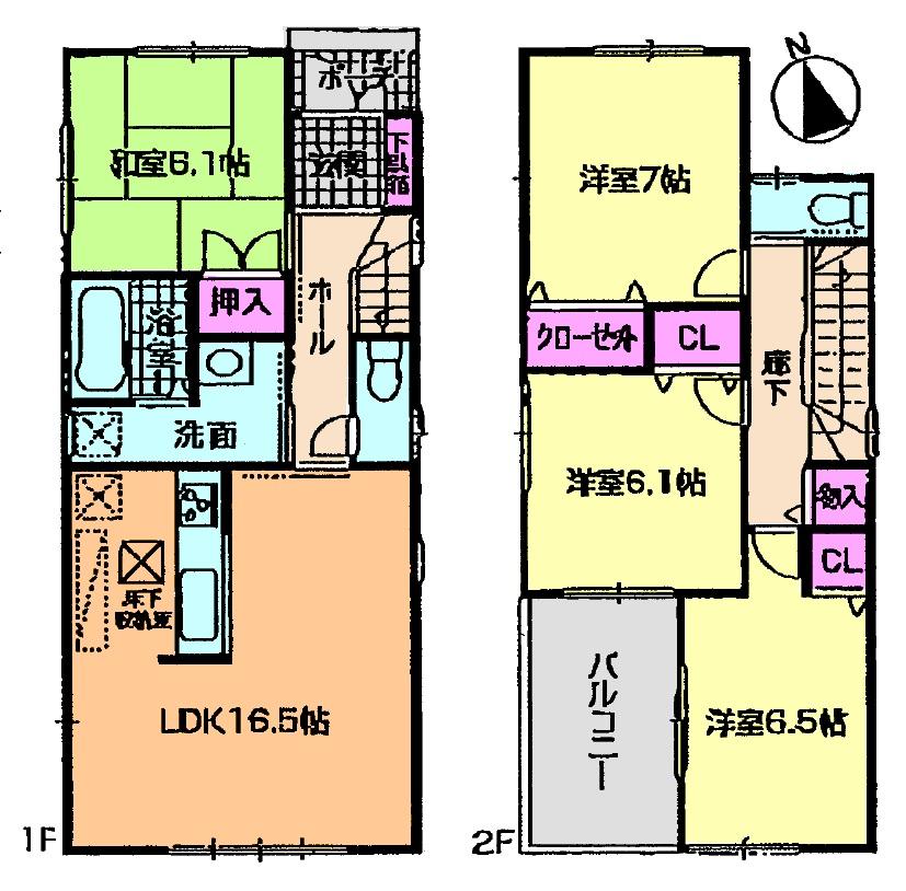 Floor plan. (1 Building), Price 36,800,000 yen, 4LDK, Land area 135.68 sq m , Building area 98.42 sq m