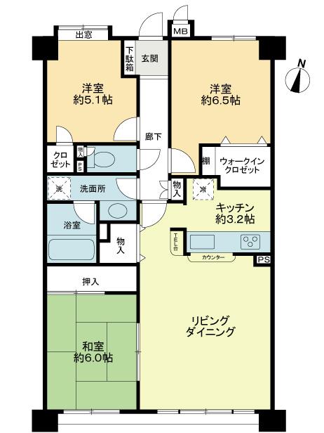 Floor plan. 3LDK, Price 14.8 million yen, Footprint 75.9 sq m , Balcony area 11.89 sq m