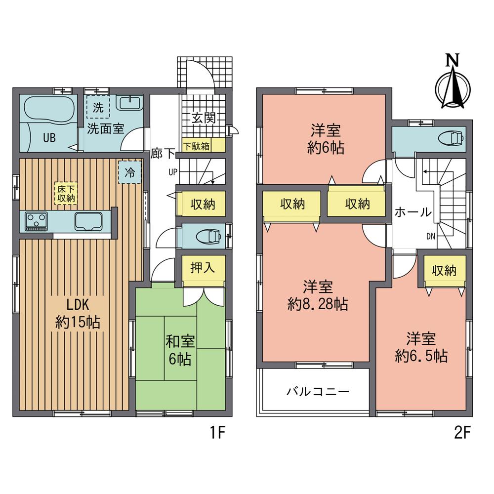 Floor plan. (1 Building), Price 33,800,000 yen, 4LDK, Land area 126.83 sq m , Building area 101.24 sq m