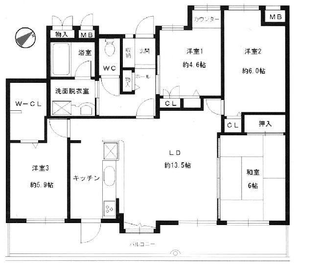 Floor plan. 4LDK, Price 12.5 million yen, Occupied area 91.27 sq m , Balcony area 17.11 sq m