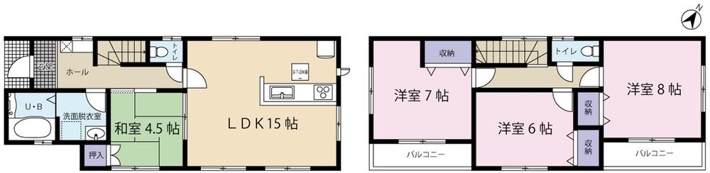 Floor plan. (Building 2), Price 35,800,000 yen, 4LDK, Land area 121.52 sq m , Building area 96.89 sq m
