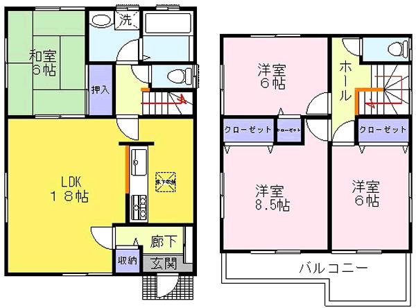 Floor plan. (No. 6), Price 31,800,000 yen, 4LDK, Land area 123.81 sq m , Building area 104.35 sq m