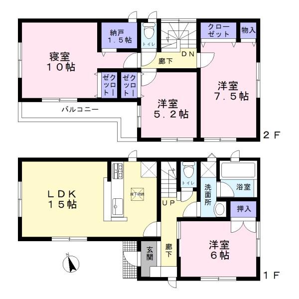 Floor plan. (Building 2), Price 27,900,000 yen, 4LDK, Land area 113.99 sq m , Building area 100.03 sq m
