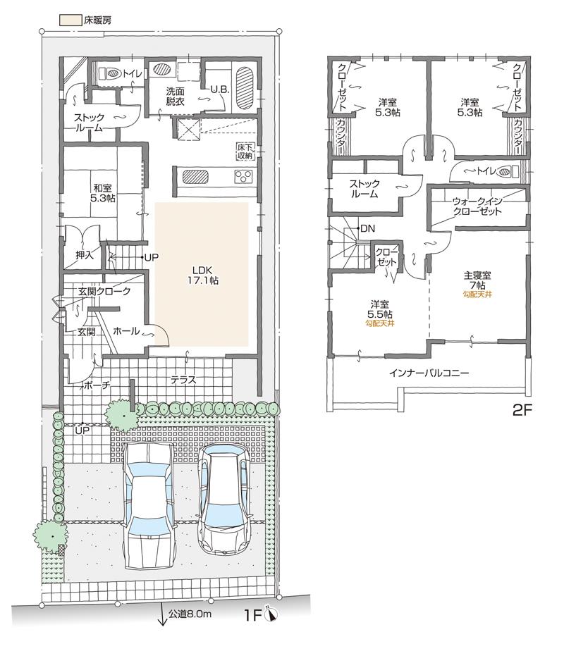 Floor plan. (B Building), Price 48,500,000 yen, 5LDK+3S, Land area 140.06 sq m , Building area 119.05 sq m