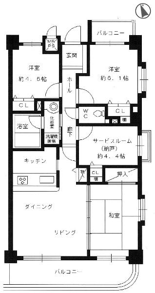 Floor plan. 3LDK, Price 17.8 million yen, Occupied area 77.57 sq m , Balcony area 12.5 sq m