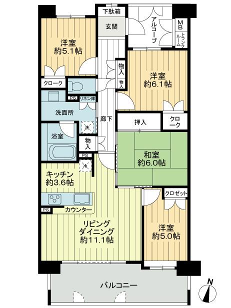 Floor plan. 4LDK, Price 26,900,000 yen, Occupied area 84.88 sq m , Balcony area 13 sq m