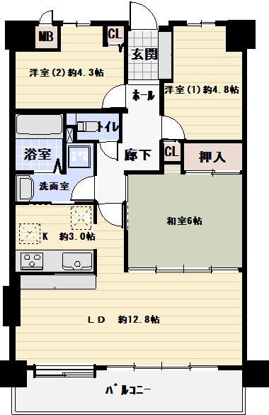 Floor plan. 3LDK, Price 11.8 million yen, Occupied area 65.92 sq m , Balcony area 9.71 sq m