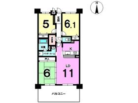 Floor plan. 3LDK, Price 14.3 million yen, Occupied area 69.69 sq m , Balcony area 10.24 sq m