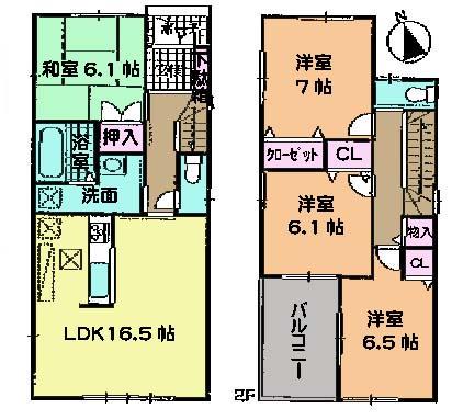 Floor plan. (1 Building), Price 36,800,000 yen, 4LDK, Land area 135.68 sq m , Building area 98.42 sq m