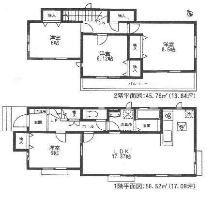 Floor plan. (Building 2), Price 25,800,000 yen, 4LDK, Land area 176.42 sq m , Building area 102.28 sq m