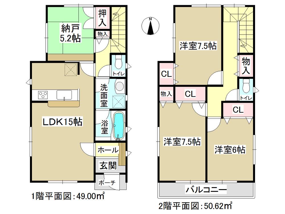 Floor plan. (Building 2), Price 27,900,000 yen, 3LDK+S, Land area 106.98 sq m , Building area 99.62 sq m