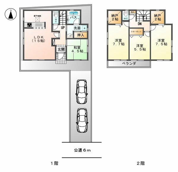 Floor plan. 22,900,000 yen, 4LDK + 2S (storeroom), Land area 130.4 sq m , Building area 97.2 sq m 2 Building