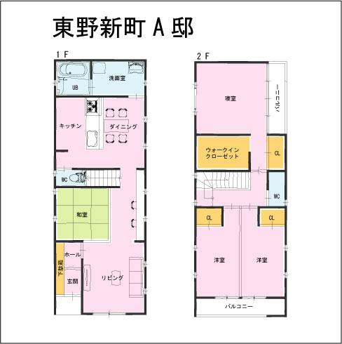 Building plan example (floor plan). Building plan example (A section) 2LDK, Land price 13,210,000 yen, Land area 112.06 sq m , Building price 12.6 million yen, Building area 107.23 sq m