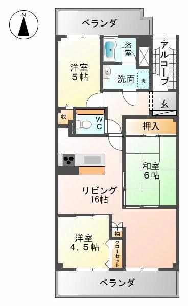 Floor plan. 3LDK, Price 9.8 million yen, Ventilation is also good on its own area of ​​70.45 sq m 2 sided balcony