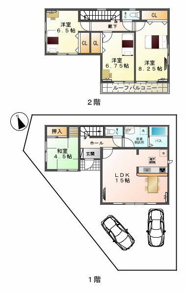 Floor plan. Price 28.5 million yen, 4LDK, Land area 125.14 sq m , Building area 98.55 sq m