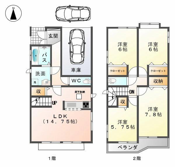 Floor plan. Price 27,900,000 yen, 4LDK, Land area 106.81 sq m , Building area 105.6 sq m