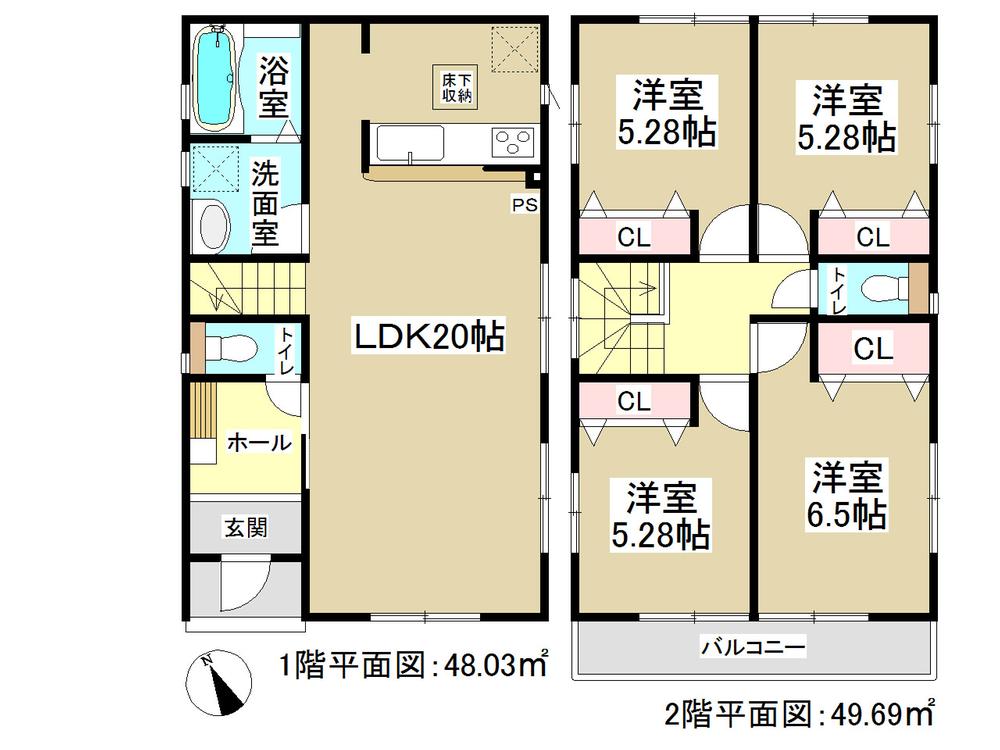 Floor plan. (Building 2), Price 24,800,000 yen, 4LDK, Land area 189.94 sq m , Building area 97.72 sq m