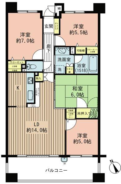Floor plan. 4LDK, Price 19.7 million yen, Occupied area 85.65 sq m , Balcony area 15 sq m