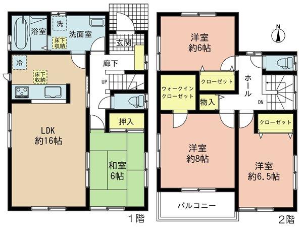 Floor plan. (Building 2), Price 24,800,000 yen, 4LDK, Land area 141.81 sq m , Building area 106 sq m