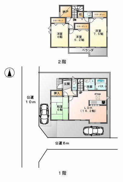 Floor plan. (Building 2), Price 32,200,000 yen, 4LDK, Land area 119.22 sq m , Building area 102.26 sq m