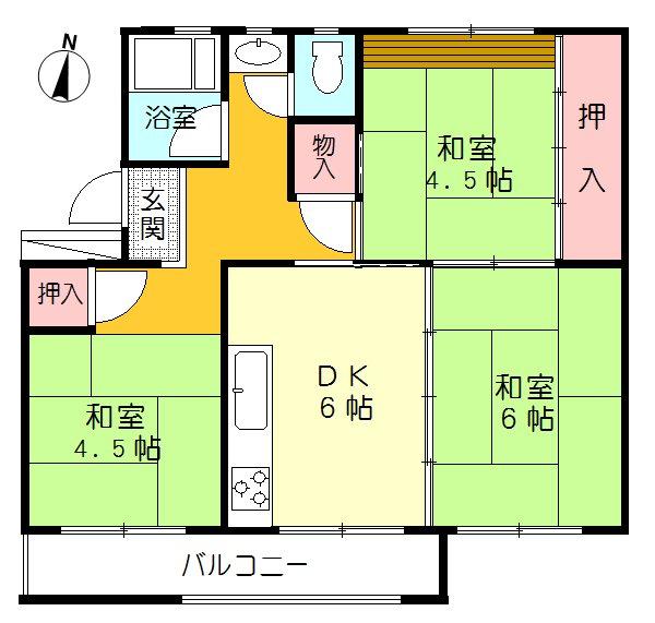 Floor plan. 3DK, Price 2.5 million yen, Occupied area 46.37 sq m , Balcony area 5.62 sq m