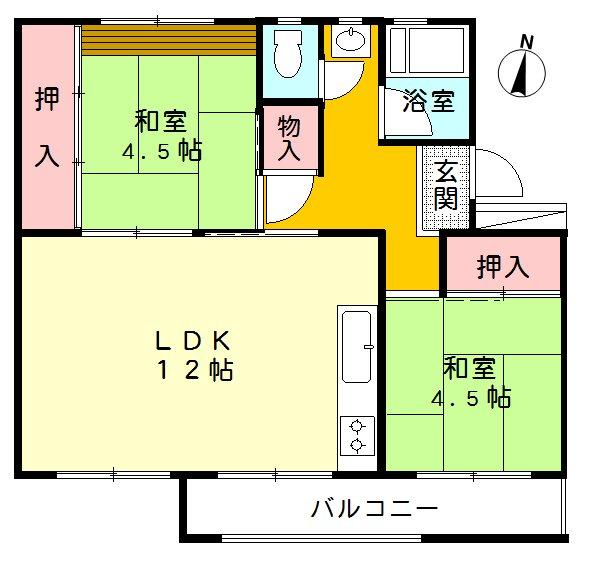 Floor plan. 2LDK, Price 3.9 million yen, Occupied area 45.43 sq m , Balcony area 4.65 sq m