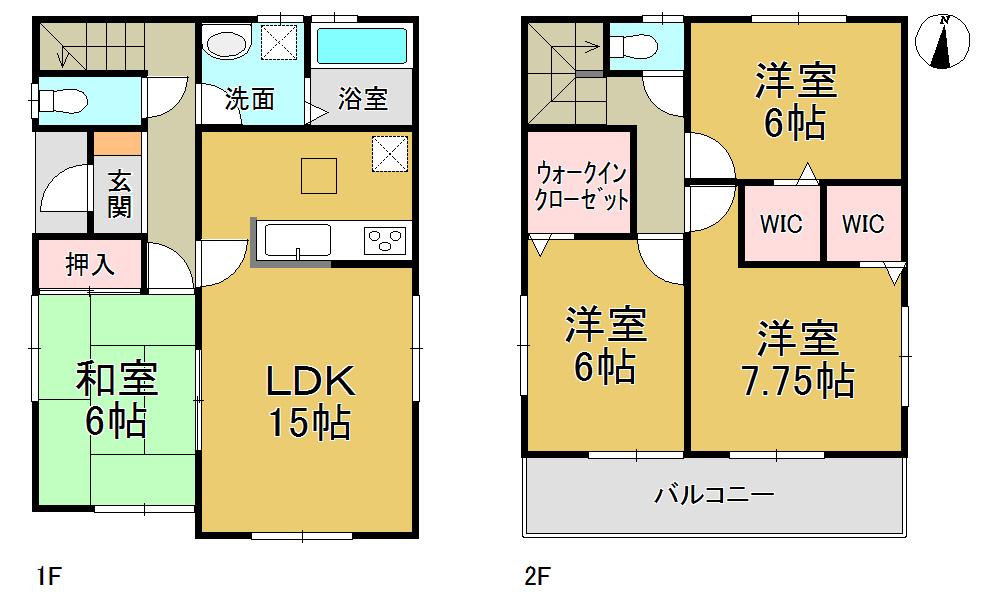 Floor plan. (Building 2), Price 23,900,000 yen, 4LDK, Land area 135.04 sq m , Building area 98.56 sq m