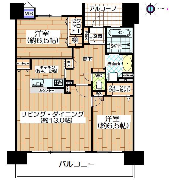 Floor plan. 2LDK, Price 18.3 million yen, Occupied area 68.66 sq m , Balcony area 14.25 sq m