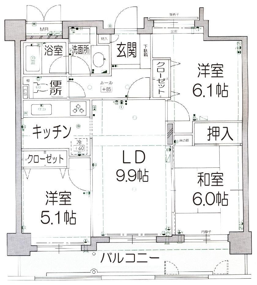Floor plan. 3LDK, Price 11.5 million yen, Occupied area 69.32 sq m , Balcony area 10.86 sq m