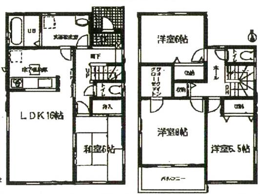 Floor plan. (Building 2), Price 34,800,000 yen, 4LDK, Land area 133.69 sq m , Building area 106 sq m