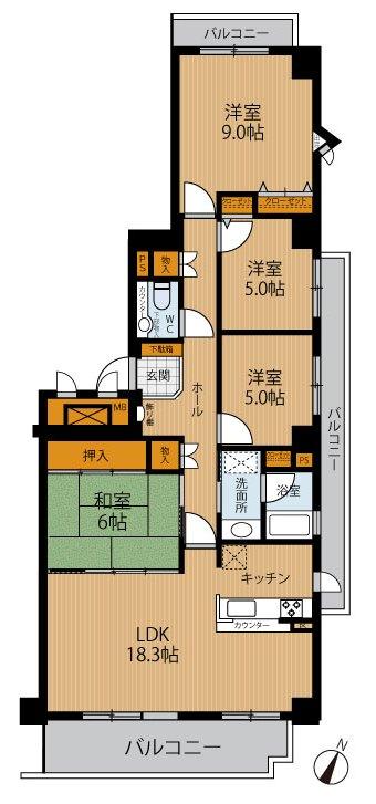 Floor plan. 4LDK, Price 20.8 million yen, Footprint 100.78 sq m , Balcony area 11.82 sq m