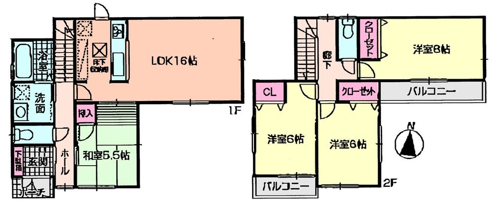 Floor plan. (Building 2), Price 22,800,000 yen, 4LDK, Land area 145.47 sq m , Building area 97.61 sq m