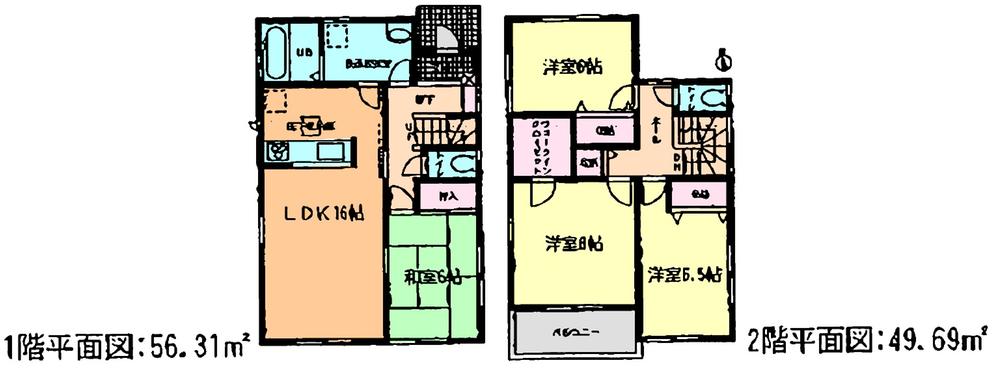 Floor plan. (Building 2), Price 34,800,000 yen, 4LDK, Land area 133.69 sq m , Building area 106 sq m