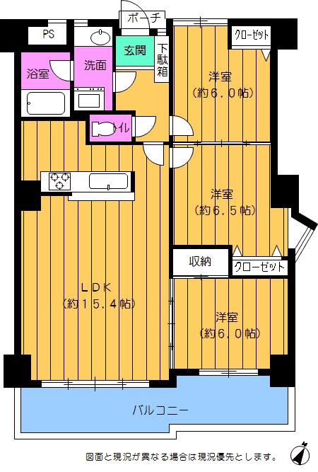 Floor plan. 3LDK, Price 14.8 million yen, Occupied area 79.07 sq m , Balcony area 11.88 sq m