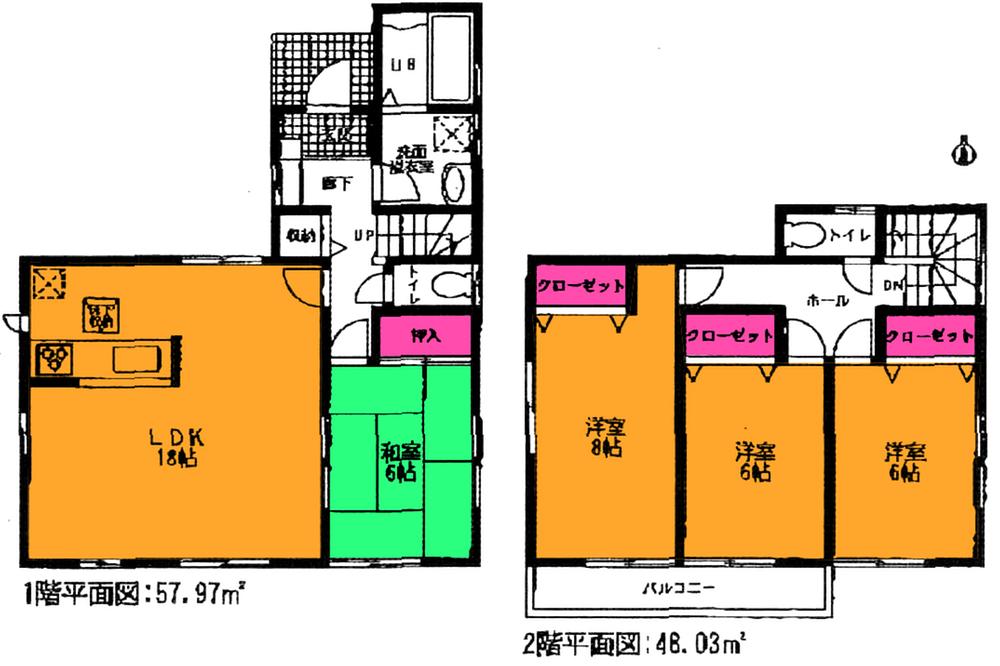 Floor plan. (Building 2), Price 24,800,000 yen, 4LDK, Land area 136.93 sq m , Building area 106 sq m