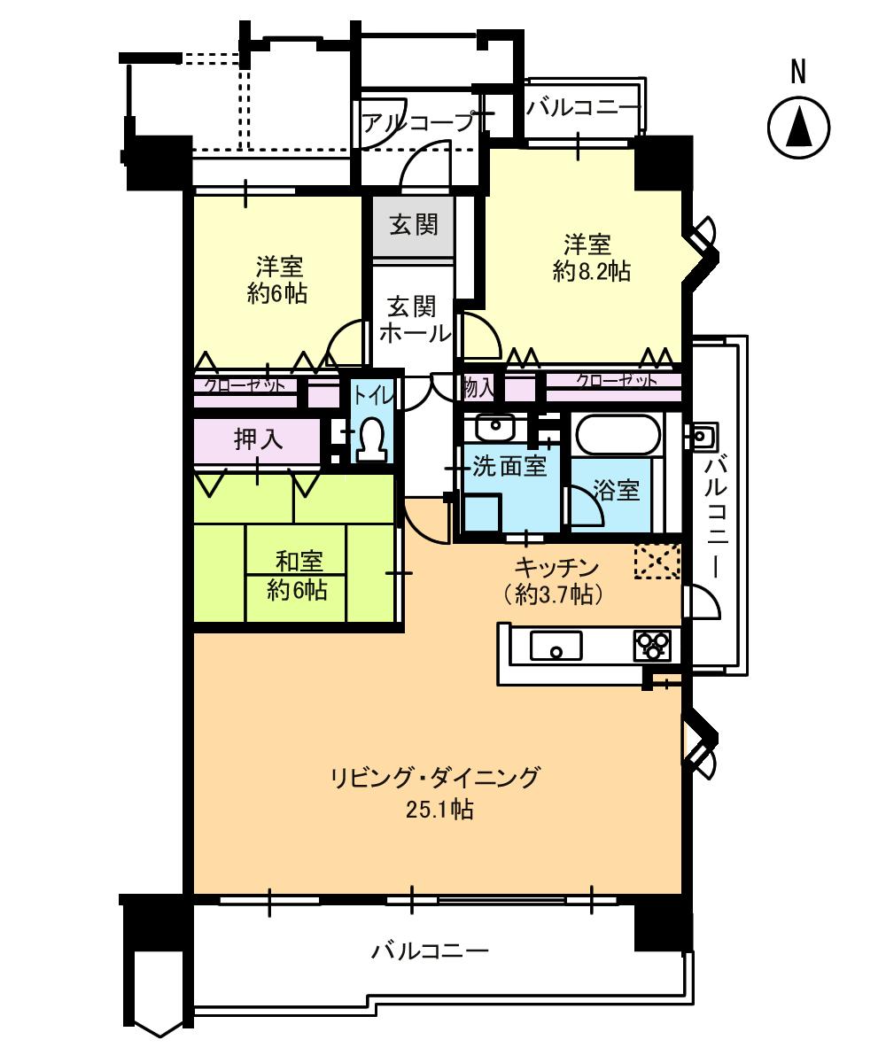 Floor plan. 3LDK, Price 24,900,000 yen, Footprint 103.35 sq m , Balcony area 23.41 sq m