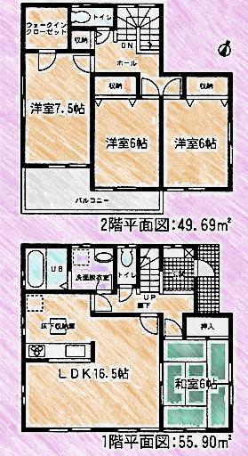 Floor plan. (Building 2), Price 31,800,000 yen, 4LDK, Land area 131.18 sq m , Building area 105.17 sq m