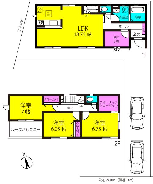 Floor plan. 27.5 million yen, 3LDK + S (storeroom), Land area 139.37 sq m , Building area 99.39 sq m