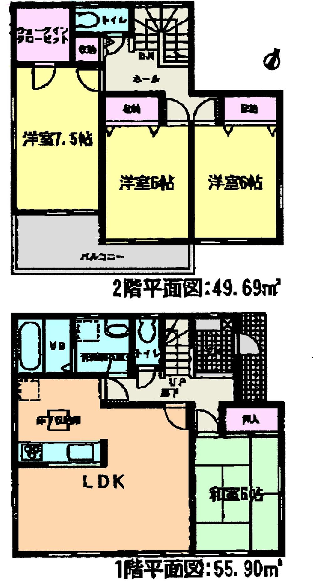 Floor plan. (Building 2), Price 31,800,000 yen, 4LDK, Land area 131.18 sq m , Building area 105.59 sq m