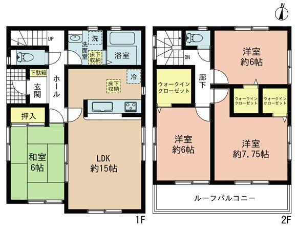 Floor plan. (Building 2), Price 23,900,000 yen, 4LDK, Land area 135.04 sq m , Building area 98.56 sq m