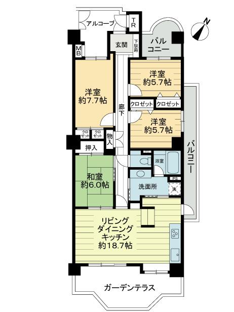 Floor plan. 4LDK, Price 21.9 million yen, Footprint 105.14 sq m , Balcony area 32.37 sq m