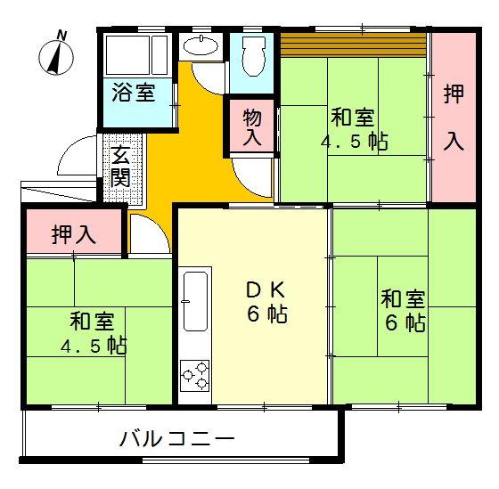 Floor plan. 3DK, Price 4.2 million yen, Footprint 49.2 sq m , Balcony area 5.87 sq m