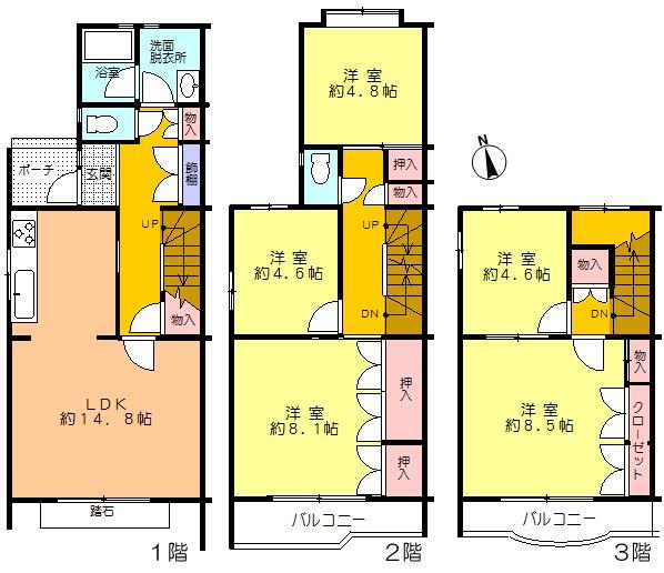 Floor plan. 5LDK, Price 10.5 million yen, Footprint 115.05 sq m , Balcony area 8.33 sq m