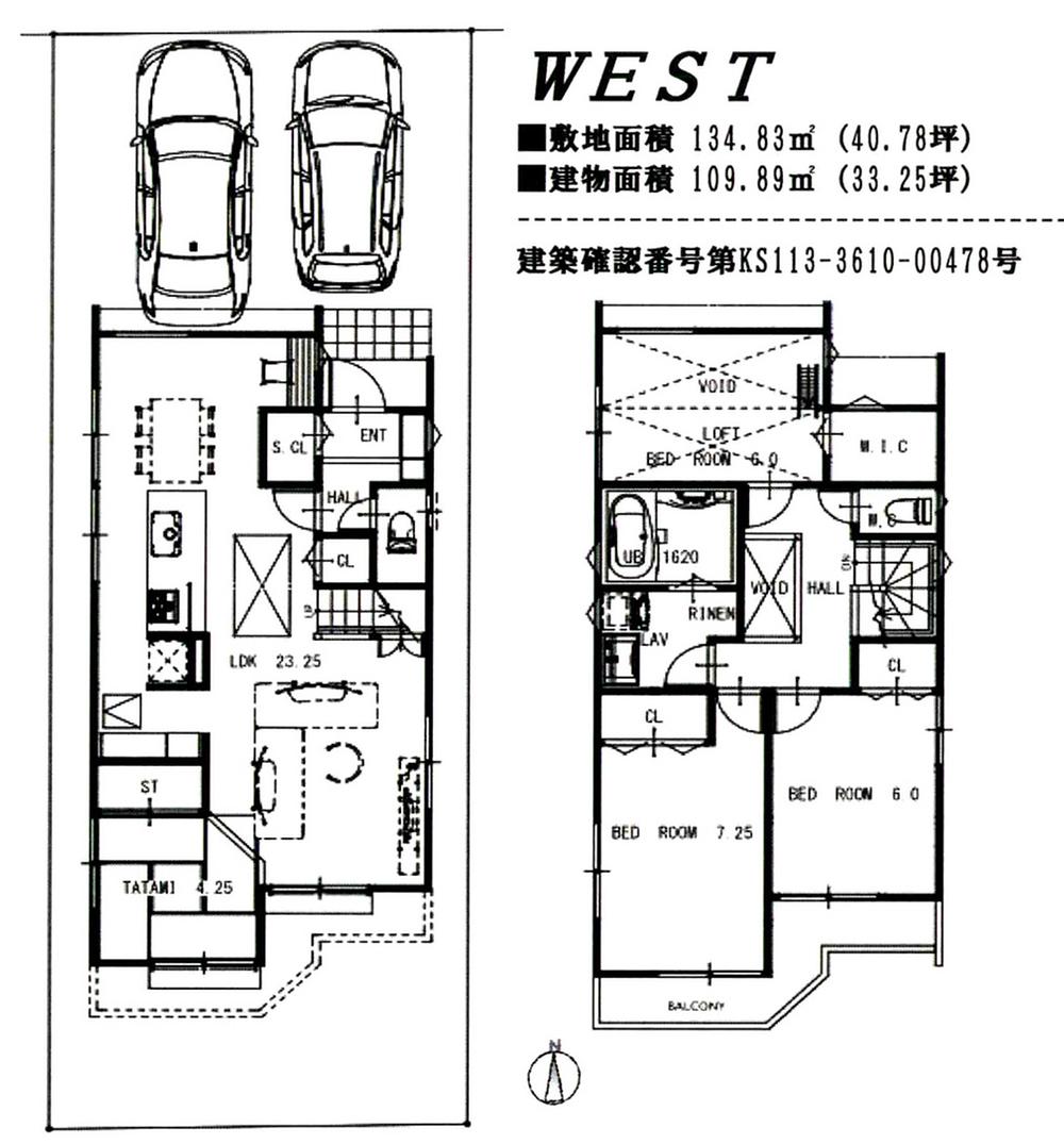 Floor plan. (WEST), Price 35,800,000 yen, 4LDK, Land area 134.83 sq m , Building area 109.89 sq m