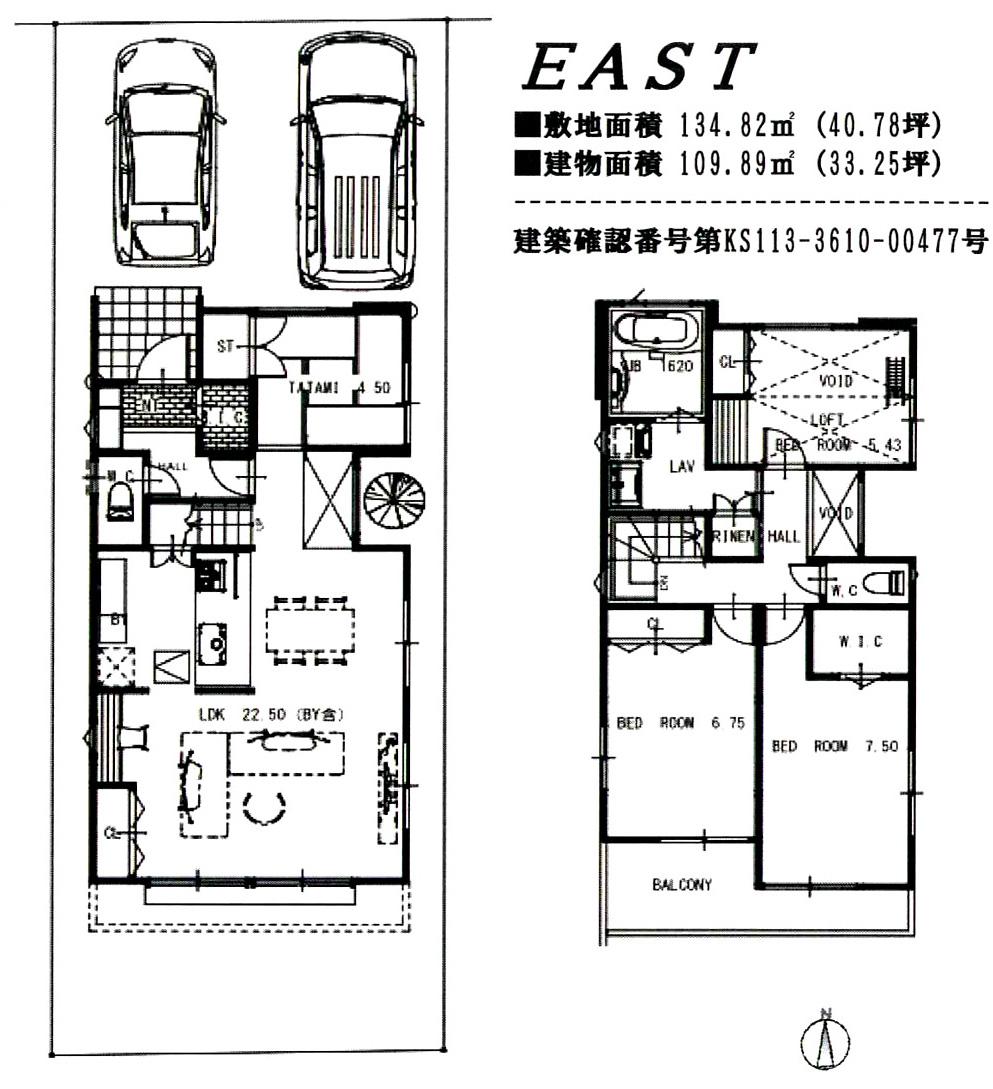 Floor plan. (EAST), Price 35,800,000 yen, 4LDK, Land area 134.82 sq m , Building area 109.89 sq m
