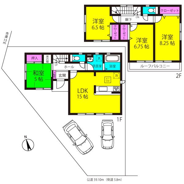 Floor plan. 28.5 million yen, 4LDK, Land area 125.14 sq m , Building area 98.55 sq m